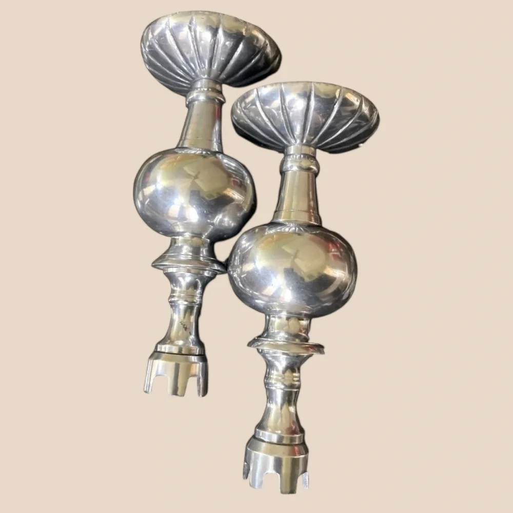 Vintage Silver Tone Metal Candlesticks Pair -Made in India- 8.25